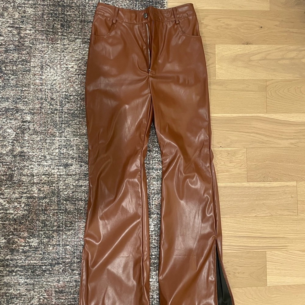 SHEIN Fake Leather Flare Pants